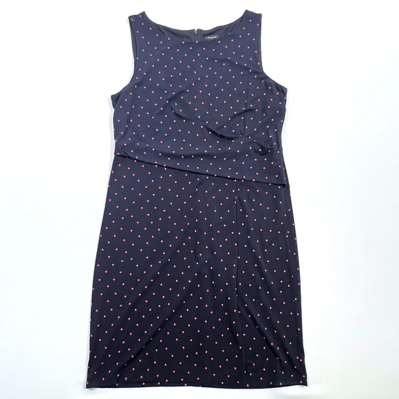 Ann Taylor Dresses & Skirts - Ann Taylor Dress 14 Navy Blue Pink Polka Dot Faux Wrap Sheath Lined Career Work